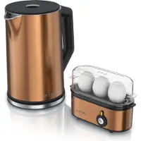 Arendo 2-teiliges Frühstücksset - Edelstahl Wasserkocher 1,5l, 3er Eierkocher, Kupfer