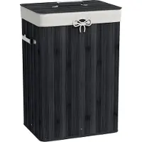 HOMCOM Laundry Hamper Bambus L40 x B30 x H60 cm Schwarz