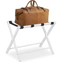 Relaxdays Kofferständer klappbar, Holz Gepäckablage, HBT: 54,5 x 66 x 44 cm, Kofferhocker für Hotel & Zuhause, weiß