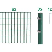 Alberts Doppelstabmatten Zaun, Höhe 80 cm, Länge 12 m, Zaun-Komplettset zum Einbetonieren, grün, Pfosten 60x40 mm