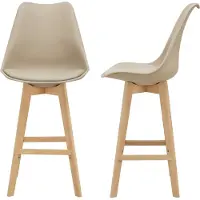 En.casa Barhocker 2er Set Barstuhl mit Rückenlehne Bistrohocker mit gepolsterter Sitzfläche Tresenhocker mit Holzgestell Buche-Gestell Beige []