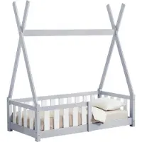En.casa Kinderbett ‘Helsingborg’ mit Rausfallschutz Kiefernholz 70 x 140 cm Hellgrau