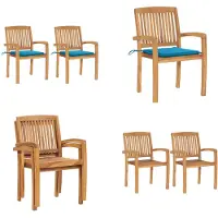 vidaXL Gartenstühle 2 Stk. mit Blauen Kissen Massivholz Teak - Gartenstuhl - Gartenstühle - Holz-Gartenstuhl - Holz-Gartenstühle