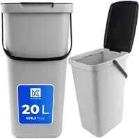 Kadax Abfallbehälter mit Deckel und Griff, Abfalleimer aus Plastik, Mülleimer für die Mülltrennung (Grau, 20L)
