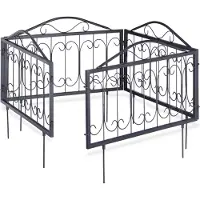 Relaxdays Beetzaun Metall, Beeteinfassung zum Stecken, 4 Vintage Zaunelemente mit Ornamenten HxB 34,5 x 56,5 cm, schwarz