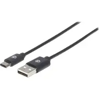 Manhattan Hi-Speed USB C Anschlusskabel, USB 2.0, Typ A Stecker - Typ C Stecker, 480 Mbps, 1 m, Schwarz, 1 m, USB C, USB A, USB 2.0, Männlich/Männlich, Schwarz