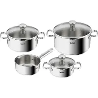 Tefal Duetto Kochgeschirr, 7-Teiliges Set, Stielkasserolle 16 Cm, Kochtöpfe 16/20/24 Cm + Deckel