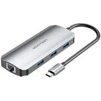 Vention TOHHB, Kabelgebunden, USB 3.2 Gen 1 (3.1 Gen 1) Type-C, 100 W, 10,100,1000 Mbit/s, Silber, 5 Gbit/s