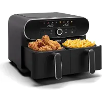 Klarstein AuraAir Color Touch Dual Heißluftfritteuse – 11L Dual-Kammer Airfryer, 1700 W, 8 Programme, Touchscreen, 75 % Weniger Fett, Antihaft, Überhitzungsschutz, Schwarz/Silber