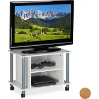 Relaxdays TV Tisch mit Rollen, 2 Fächer, Fernseher Ablage, Fahrbarer Fernsehtisch, HxBxT: 45 x 60 x 40 cm, weiß-silber