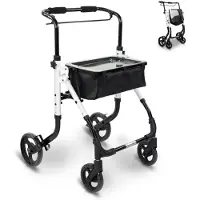 Mobiclinic Rollator faltbar und leic Indoor Aluminium Gehrahmen mit Korb Verstellbar apt für Haustüren mit Tablett und Korb schwarz Olimpo