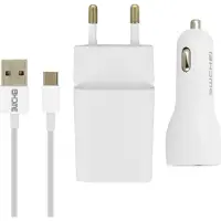 Avizar , Ladegerät-Set: 2.1A Wand-Ladegerät, KFZ-Ladegerät und USB-C Kabel (1m), Weiß