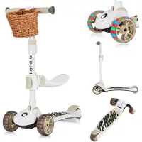 Lionelo Franky 2in1 Kinder Laufrad bis 20 kg Balance Roller bis 50 kg Höhenverstellbar, LED-Räder, rutschfestes Trittbrett, Korb Beige