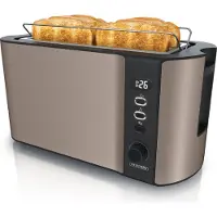 Arendo Toaster 4 Scheiben, Langschlitztoaster, Langschlitz, Edelstahl, 1500W, Display mit Restzeitanzeige, Brötchenaufsatz, Defrost Funktion, Wärmeisolierendes Gehäuse, Bronze