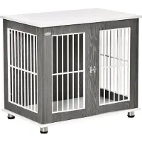 PawHut Hundehütte Hundehaus aus Holz Transportbox Kleintierkäfig für mittelgroße und kleine Hunde erhöhtes Design innen Stahl Grau+Weiß 85 x 55 x 75 cm
