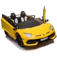Es-toys Kinderfahrzeug - Elektro Auto "Lamborghini Aventador SVJ Doppelsitzer" - lizenziert - 12V7AH, 2 Motoren- 2,4Ghz Fernsteuerung, MP3, Ledersitz+EVA+Lackiert-Gelb