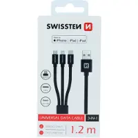 Swissten - Kabel USB 3v1 - lightning MFI/ microUSB / USB-C 1,2 m erný - 8595217463400