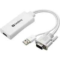 Sandberg VGA+Audio to HDMI Converter, HDMI, VGA (D-Sub) + USB, Buchse, Stecker, 1920 x 1080 Pixel, 640 x 480 (VGA), 800 x 600 (SVGA), 1152 x 864 (XGA+), 1280 x 720 (HD 720), 1280 x 960