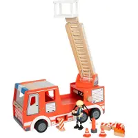 Small Foot Design small foot Feuerwehrauto aus Holz, mit drehbarer Leiter, Schlauch & Zubehör, Feuerwehr-Spielzeug für Kinder ab 3 Jahren, 12657