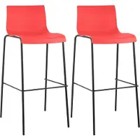 DELUKE 2er Set Barhocker TENAR - Kunststoff Rot 43x48x100 cm Schwarz | Barstuhl Mit Lehne Tresenhocker Tresenstuhl Kneipenhocker Kneipenstuhl