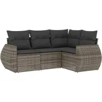 vidaXL 4-tlg. Garten-Sofagarnitur mit Kissen Grau Poly Rattan