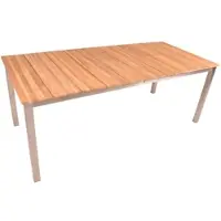 DELUKE Gartentisch TINA Edelstahl Teak Natur 200x90x75cm Terrassentisch Wetterfest Outdoor Tisch