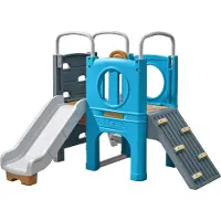 Step2 Scout & Slide Climber Klettergerüst aus Kunststoff mit Rutsche | Spielgerät in Blau & Grau mit 2 Kletterwänden | Spielturm / Kletterturm / Klettergerät für Kinder | 175 x 140 x 183 cm