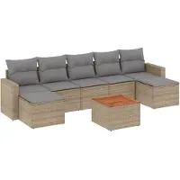 vidaXL 8-tlg. Garten-Sofagarnitur mit Kissen Beige Poly Rattan