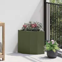 vidaXL "Schlussverkauf" Eckpflanzer im Garten - 1 pc - Hochbeet/Gartenbeet - Olivgrün 30x30x35 cm Stahl C13638