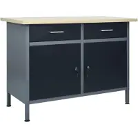 Sonstiges vidaXL Werkbank Schwarz 2 Schubladen 2 Schränke Türen Stahl 120x60x85cm