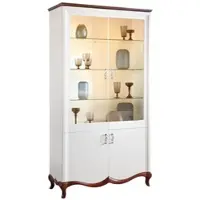 Casa Padrino Luxus Art Deco Vitrinenschrank Weiß / Dunkelbraun 114 x 46,5 x H. 209,5 cm - Wohnzimmerschrank mit 4 Türen - Wohnzimmermöbel