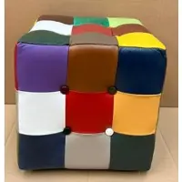 Casa Padrino Luxus Chesterfield Leder Hocker Bunt 40 x 40 x H. 40 cm - Echtleder Fußhocker - Echtleder Würfelhocker - Chesterfield Wohnzimmer - Echtleder Möbel - Luxus Möbel