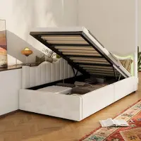 Fortuna Lai Kinderbett/Schlafsofa 90×200 cm Samt Weiß – Bett mit LED-Beleuchtung, hydraulischem Stauraum & Lattenrost, modernes Polsterbett