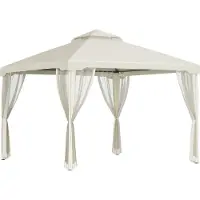 Fortuna Lai Gartenpavillon 3x3m mit 4 Seitenwänden, wetterfestes Gartenzelt aus Metall und Polyester, cremeweiß für Gartenpartys