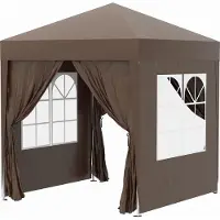 Fortuna Lai Faltpavillon 2x2m mit 4 Seitenwänden und Fenstern, UV-Schutz, Gartenzelt inkl. Tragetasche, stabiler Stahl Oxford,Braun