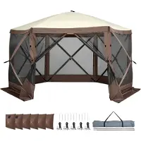 SucceBuy Pop-Up-Pavillon-Zelt, 6-seitiger Sonnendach-Sonnenschutz mit abnehmbaren Sichtschutzplatten und Netzfenstern, 12,5 x 12,5 Fuß großes, schnell montierbares Sichtschutzzelt mit Moskitonetz