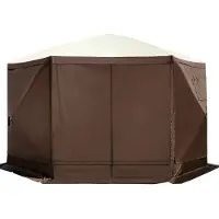 SucceBuy 12 x 12 ft Pavillon-Zelt, 6-seitiger Pop-up-Überdachungsschutz mit Netzfenstern, tragbare Tragetasche, Erdnägel für Camping im Freien, Rasen, Hinterhof