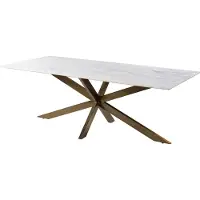 MASSIVMOEBEL24.DE MASSIVMOEBEL24 Esstisch 180x100x76 Marmor weiß / Kreuzgestell Eisen Antik Messing BARCELONA #301