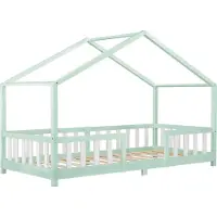 In And OutdoorMatch Kinderbett Kristoffer - Mit Fallschutz - 90x200 cm - Mint und Weiß - Für Mädchen - Für Jungen - Für Kinder