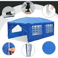 HENGDA Pavillon Faltpavillon 3x6m Blau mit Seitenwänden Partyzelt UV-Schutz höhenverstellbarer mit Tragetasche, für Outdoor Garten Camping