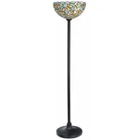 Casa Padrino Art Deco Tiffany Stehleuchte Blau / Gelb / Schwarz H. 147 cm - Tiffany Leuchten