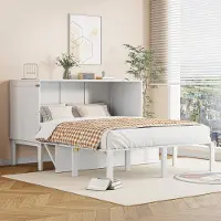 SUCCESS COURIER Schrankbett 140x200 cm, Wandbett mit Lattenrost, vertikales Klappbett, Jugendbett, weiß