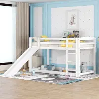 UnboxG Etagenbett für Kinder und Jugendliche, Kinderbett mit Rutsche, Massivholzrahmen, einfache Montage, 90 x 200 cm, weiß
