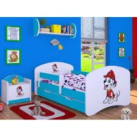 BDW , Kinderbett mit Rausfallschutz, Matratze, Schublade, Blau Superhund, 4, 160x80cm
