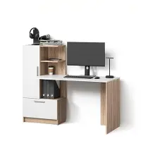 Livinity Schreibtisch Lorena Sonoma/Weiß 150 x 120.1 cm mit 2 Türen, Model 57368