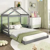 Sweiko Hausbett, 140 x 200 cm, Kinderbett in Hausform mit Lattenrost (ohne Matratze), Kiefernholz, Minimalistischer Stil, Grau