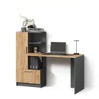 Livinity Schreibtisch Lorena Anthrazit/Goldkraft Eiche 150 x 120.1 cm mit 2 Türen, Model 57370