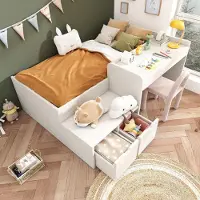 Ulife Weißes Kinder-Einzelbett aus Massivholz mit Schreibtisch, Schubladen & Lattenrost, platzsparend für Jungen & Mädchen - ohne Matratze, 90 x 200 cm