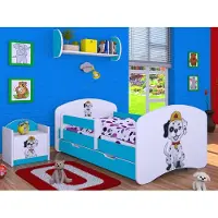 BDW , Kinderbett mit Rausfallschutz, Matratze, Schublade, Blau Superhund, 2, 160x80cm