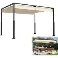 UISEBRT 3x4m Pergola mit Schiebedach - Wasserdichter Gartenpavillon aus Stahl & Polyester, freistehendes Terrassendach, winterfest & UV-beständig, Beige